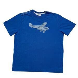 HANNA ANDERSSON Blue Stripe Airplane Solid Short Sleeve Tee Sz 8 130 Kids Cotton